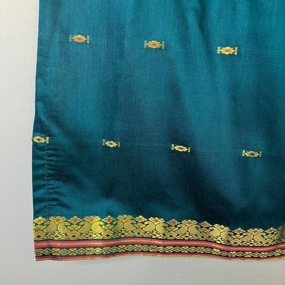 Amanda Smith Peacock Blue Gold Embroidered Trim Straight Lightweight Skirt Sz XL - Picture 12 of 16